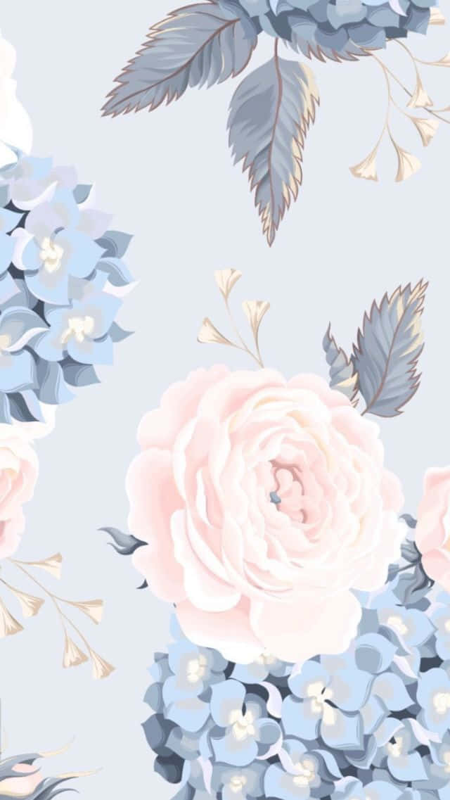 aesthetic floral, pink roses, blue hydrangeas, SD Phone Wallpaper
