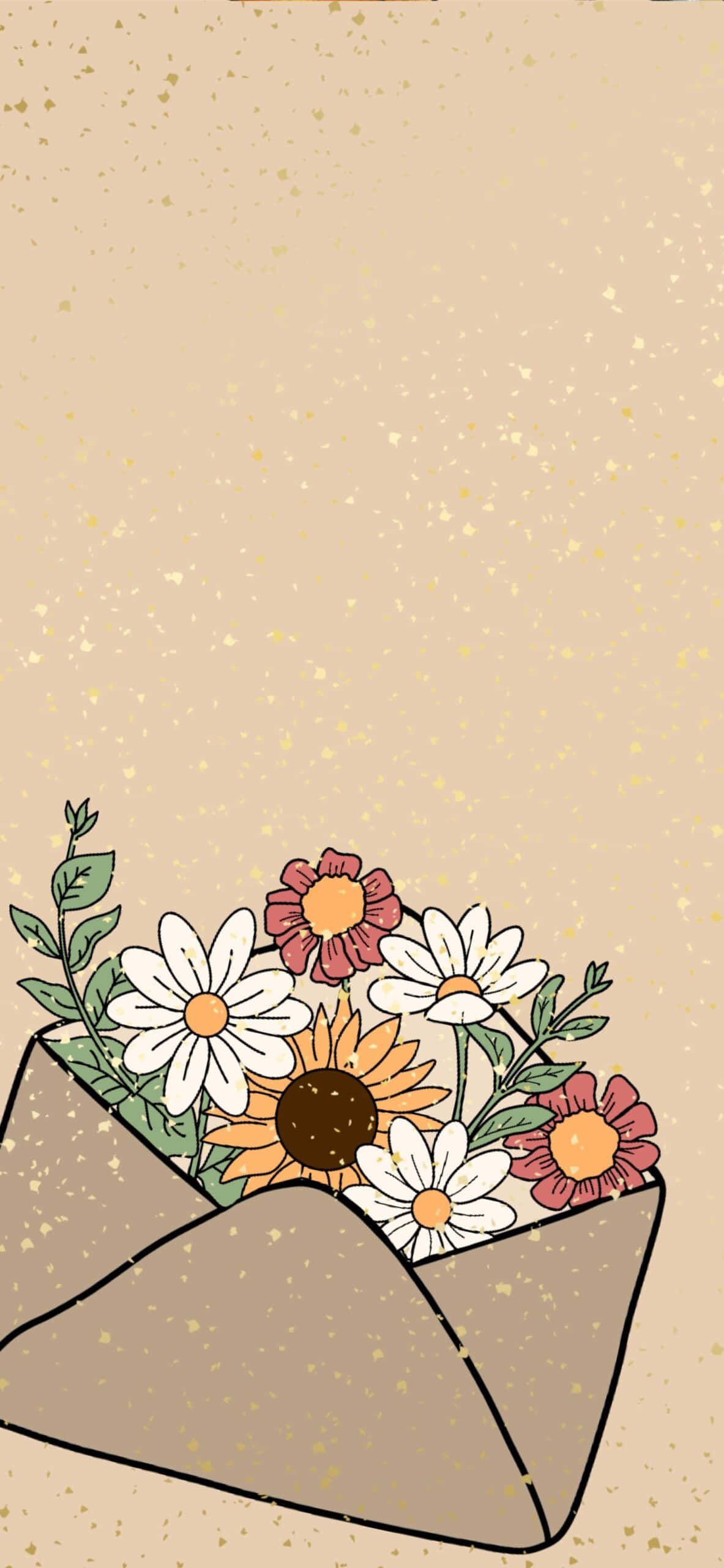 beige floral envelope aesthetic, colorful daisies, sunflowers, 2K Phone Wallpaper