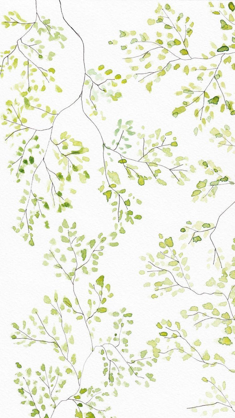 green neutral iphone flower art, watercolor fern branches, soft green tones, HD Phone Wallpaper