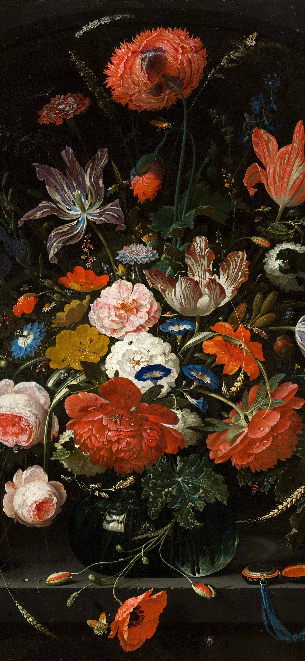 vintage iPhone, aesthetic flowers, vibrant red orange pink and white flowers, 2K Phone Wallpaper