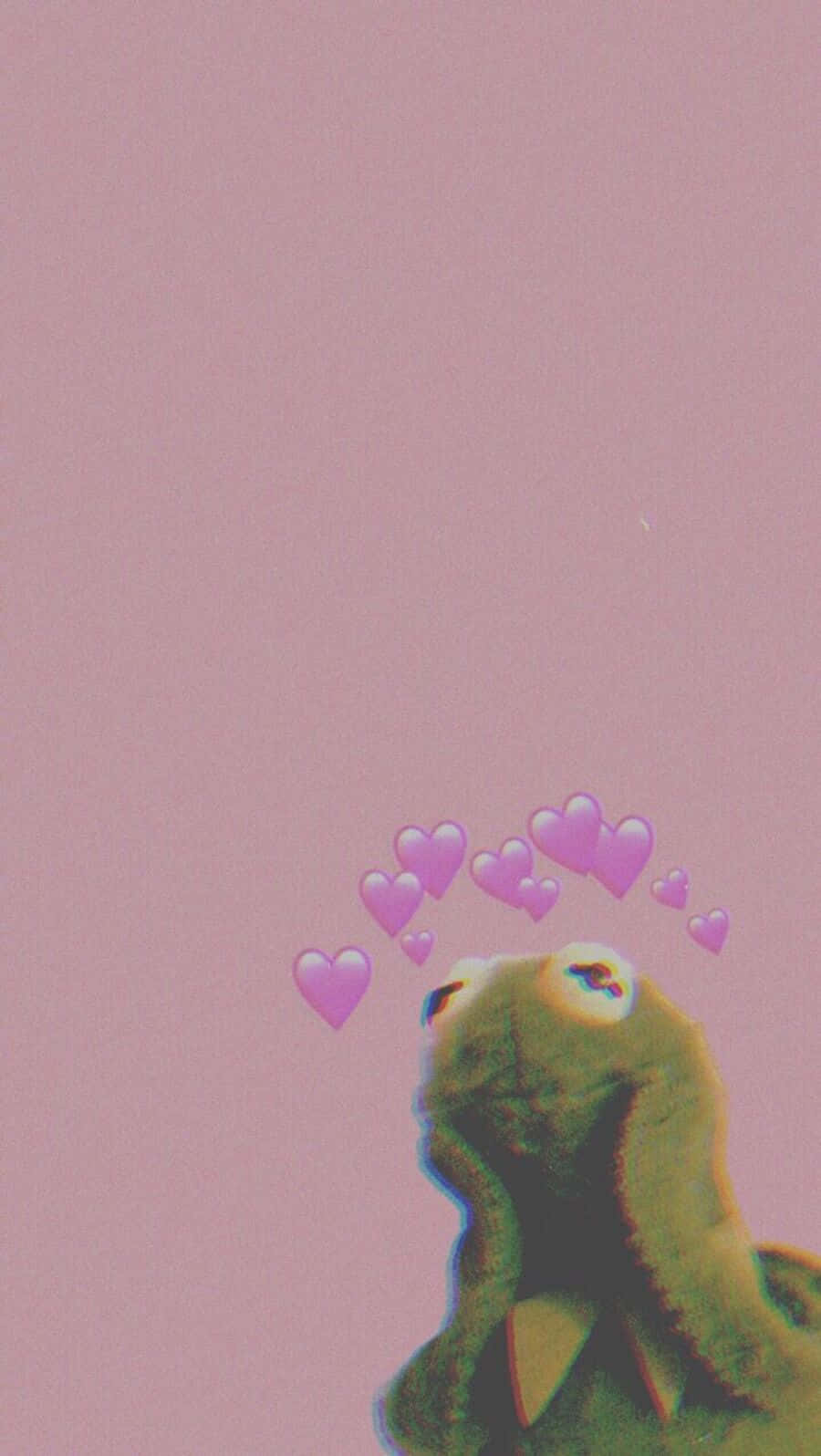 Aesthetic Frog, green frog puppet, hearts, HD Phone Wallpaper