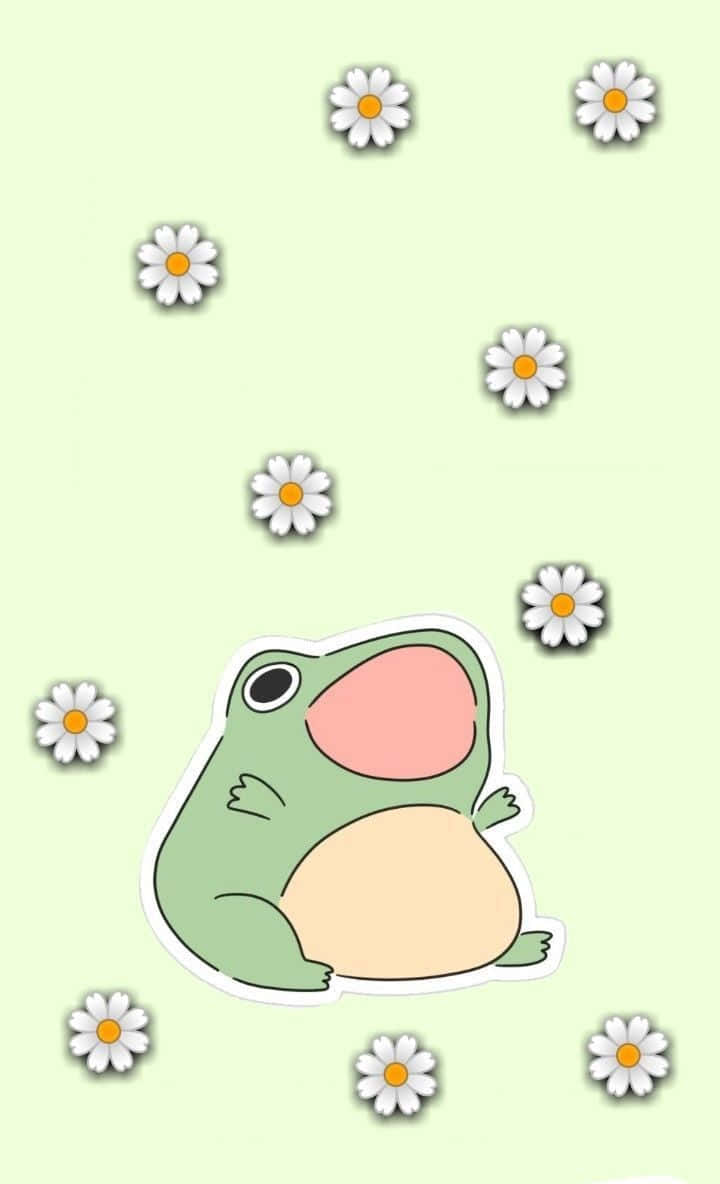cute frogi, green cartoon frog, pink belly, SD Phone Wallpaper