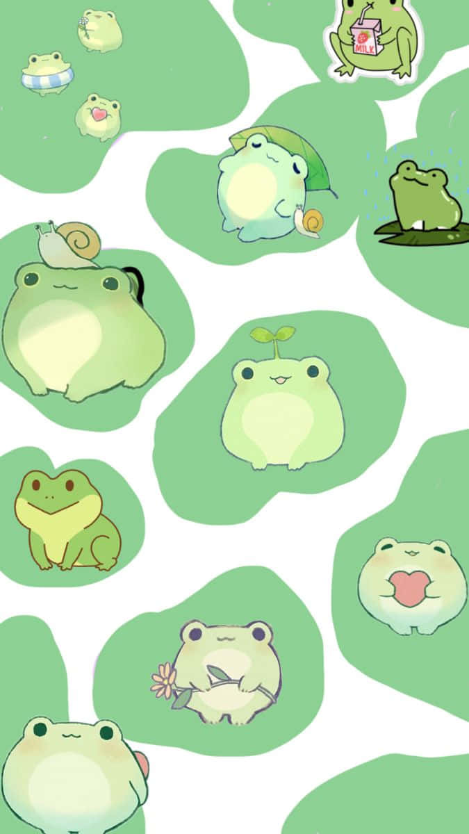 cute frog illustrations, i phone wallpaper, soft green and white background, SD Phone Wallpaper