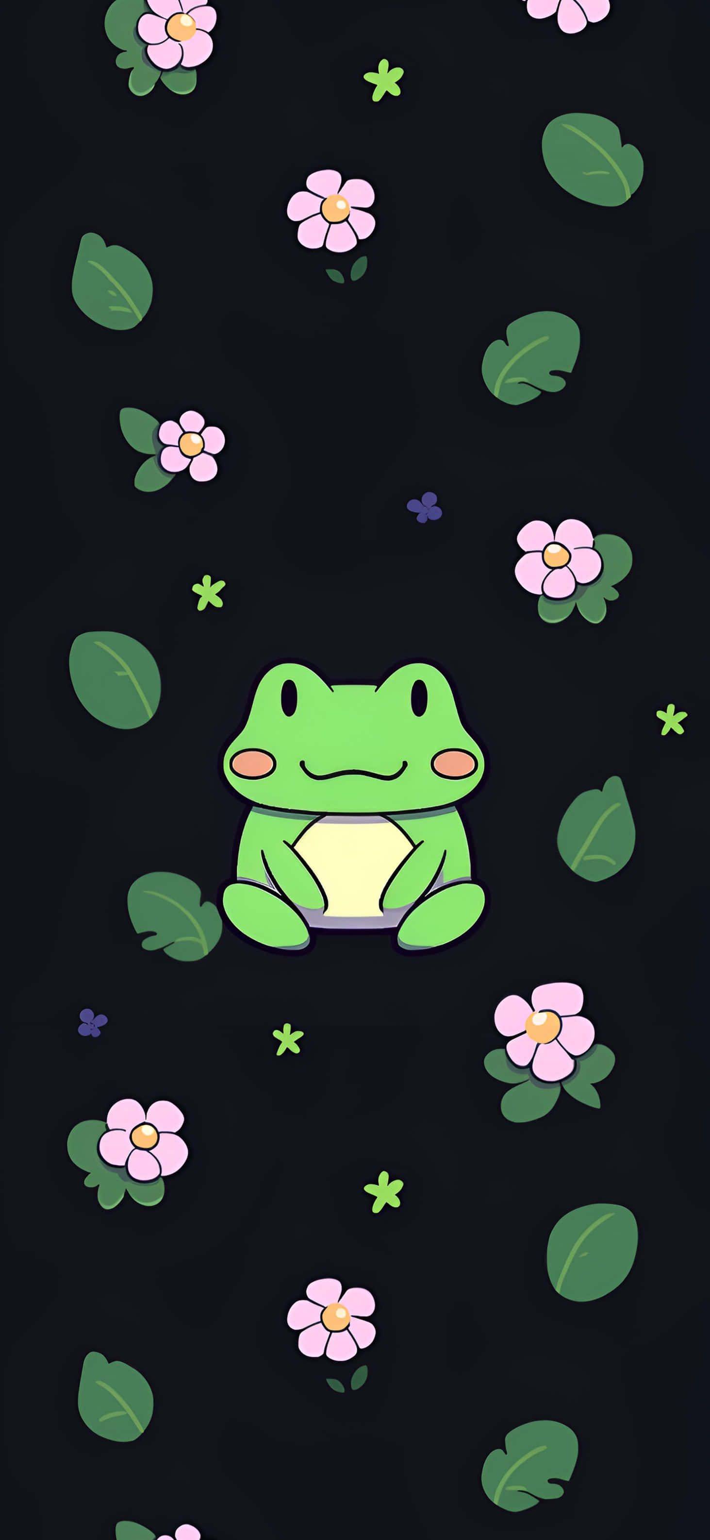froggy floral pattern, green frog, pink flowers, 2K Phone Wallpaper