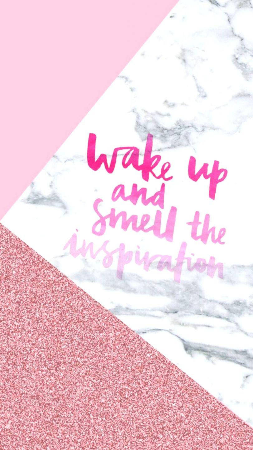 pink glitter, marble diagonal split, handwritten motivational quote, HD Phone Wallpaper