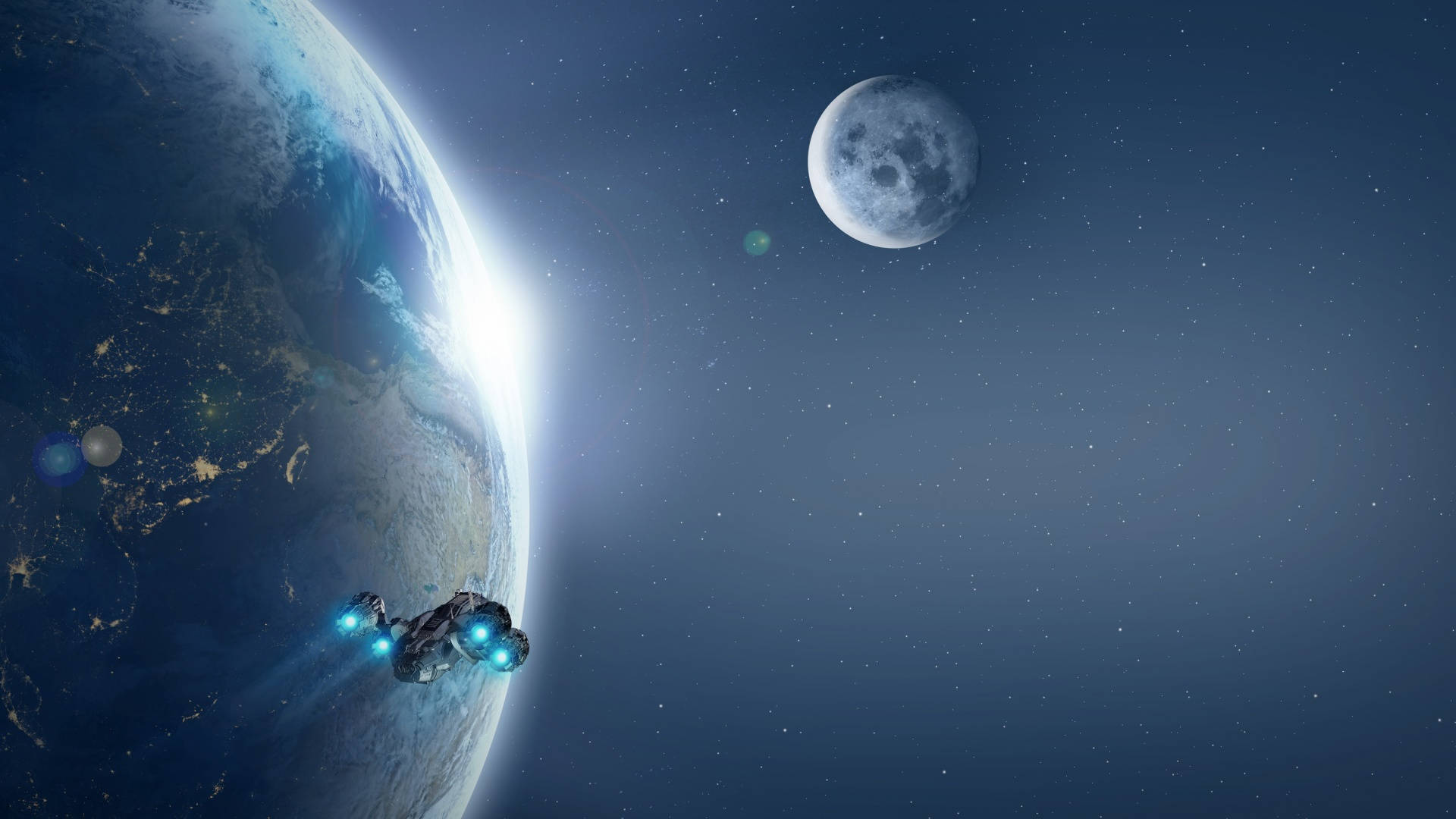 Aesthetic Galaxy, spaceship, Earth, Full HD Desktop Wallpaper