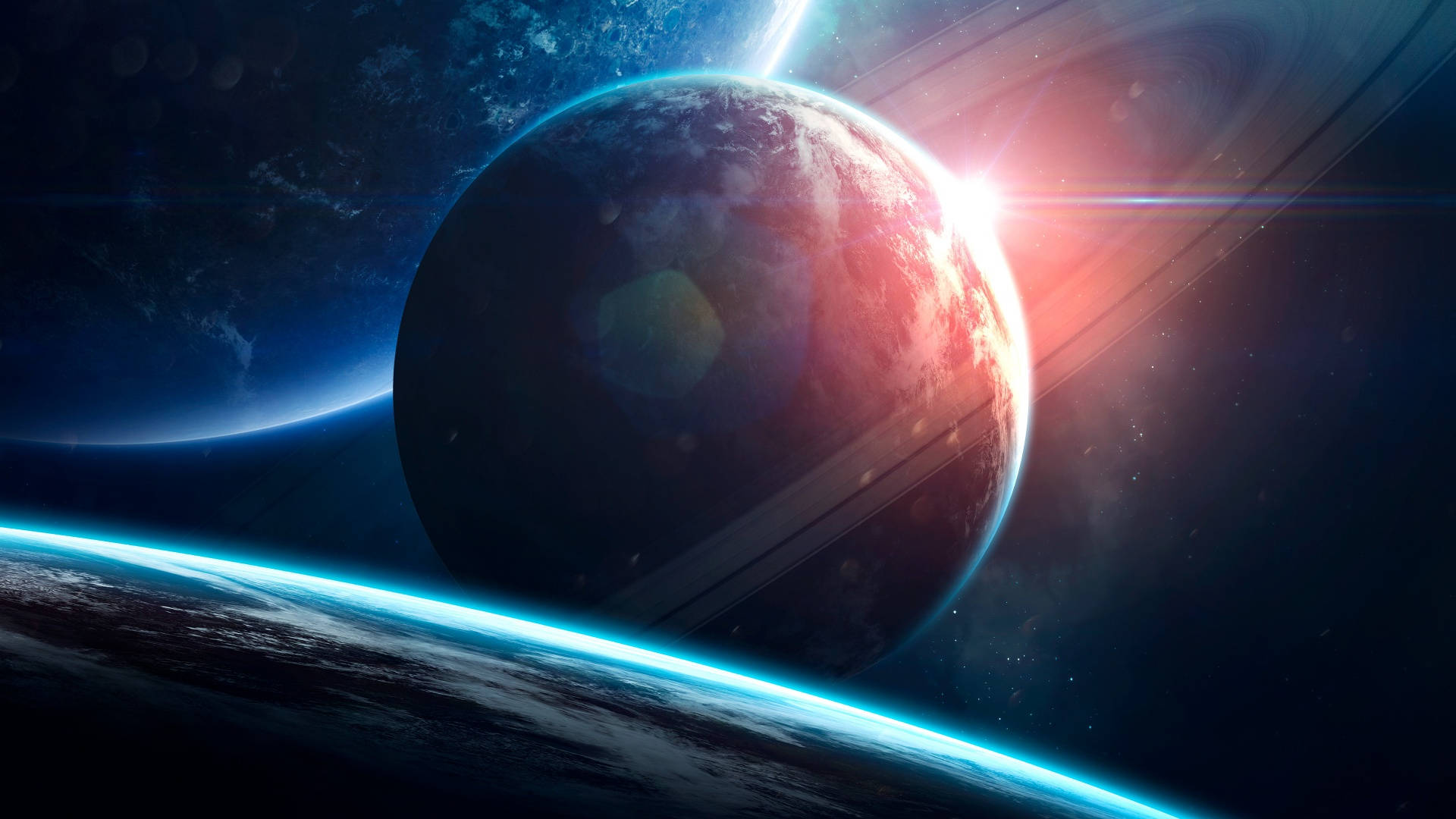 Aesthetic Galaxy, bright horizon, glowing red planet, Full HD Desktop Wallpaper