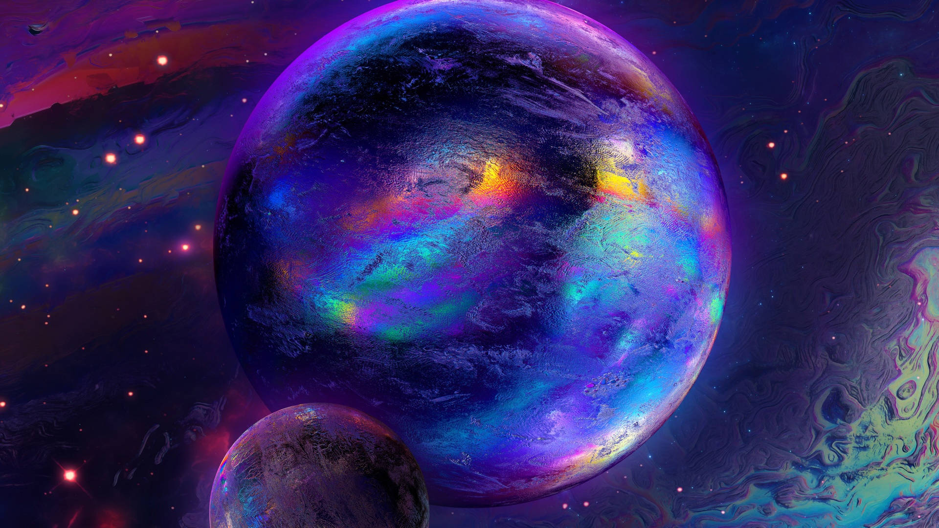 Aesthetic Galaxy, technicolor planet, glowing purple planet, Full HD Desktop Wallpaper