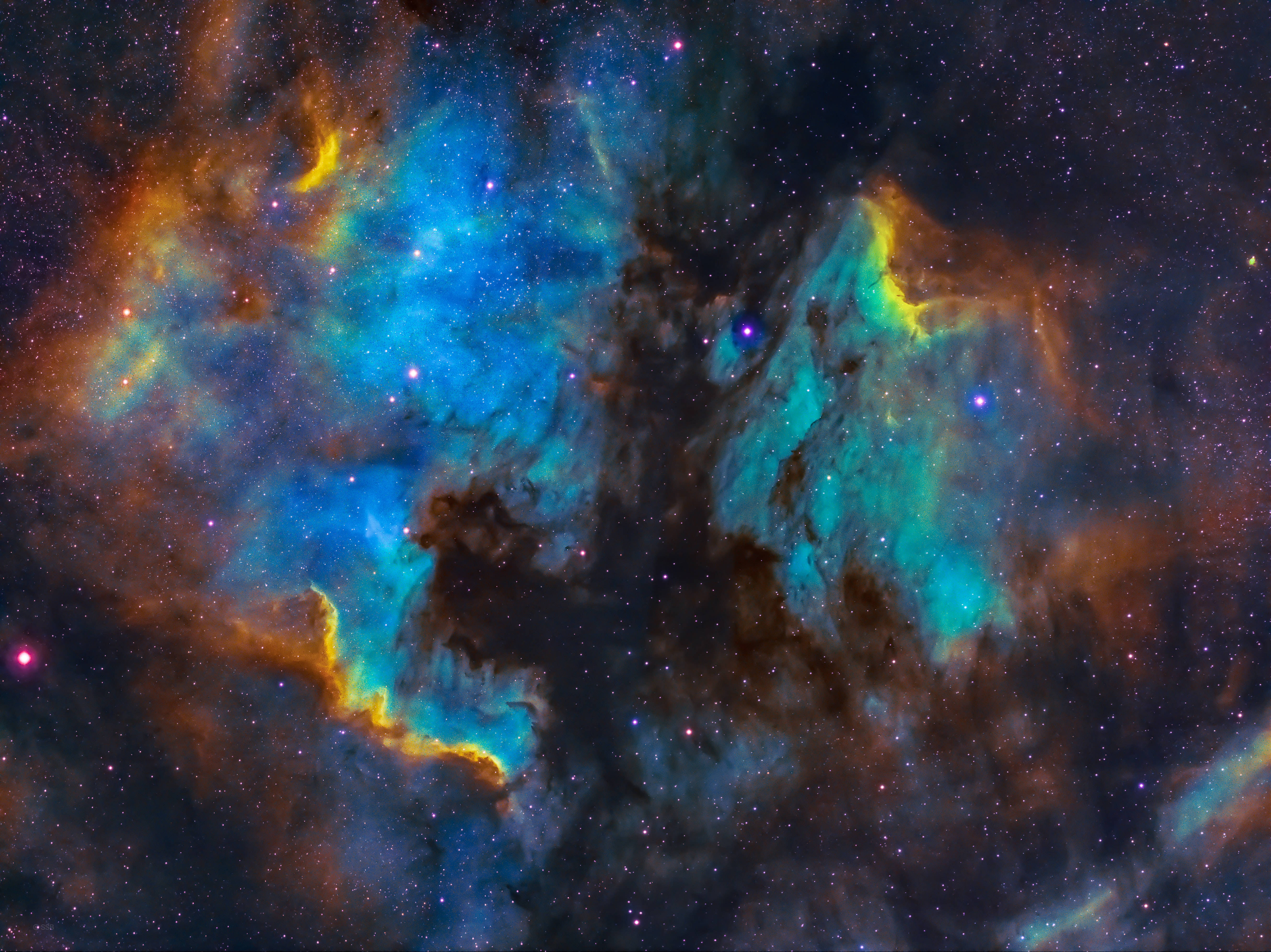 Blue Red Brown Aesthetic Galaxy, cosmic nebula, swirling blue teal, 5K Desktop Wallpaper