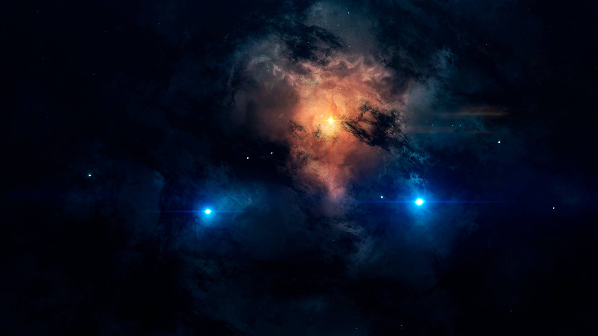 Aesthetic Galaxy, fiery orange, deep blue, Full HD Desktop Wallpaper