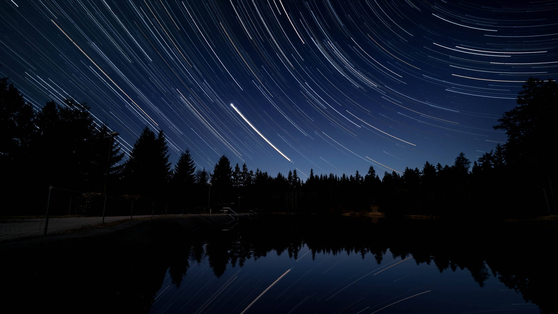 Aesthetic Galaxy, star trails, deep blue night sky, Full HD Desktop Wallpaper