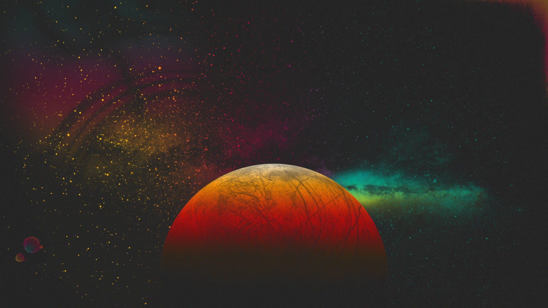 Aesthetic Galaxy, vintage aesthetic galaxy background, cracked red surface, Full HD Desktop Wallpaper
