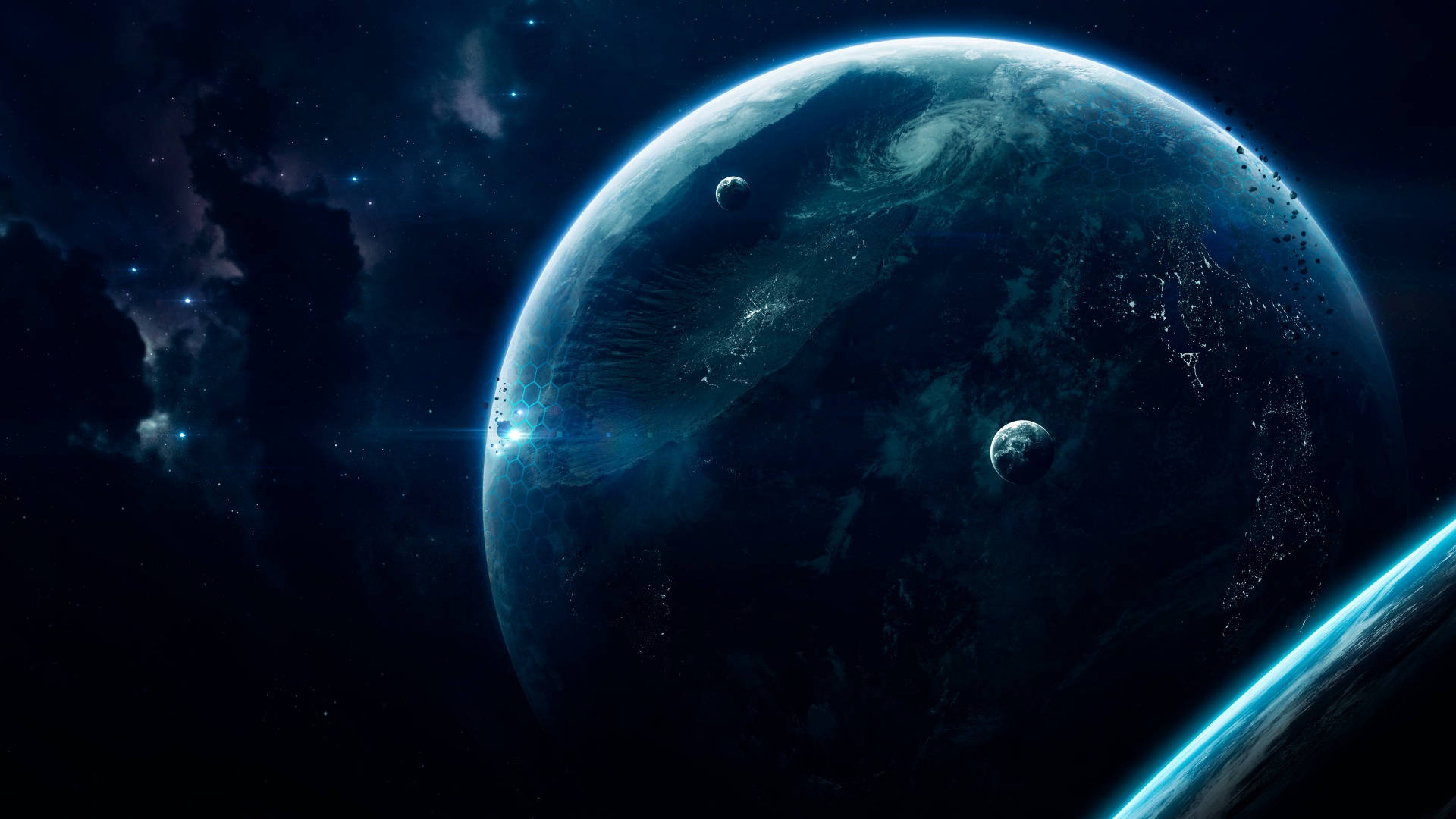 Aesthetic Galaxy, blue planet, swirling clouds, Full HD Desktop Wallpaper
