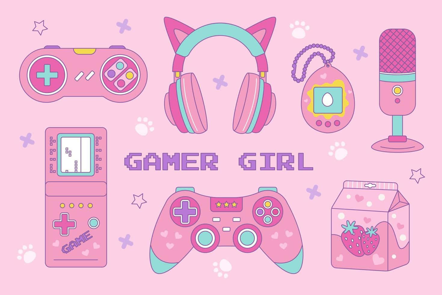 gamer girl, kawaii, cat ear headphones, HD Desktop Wallpaper