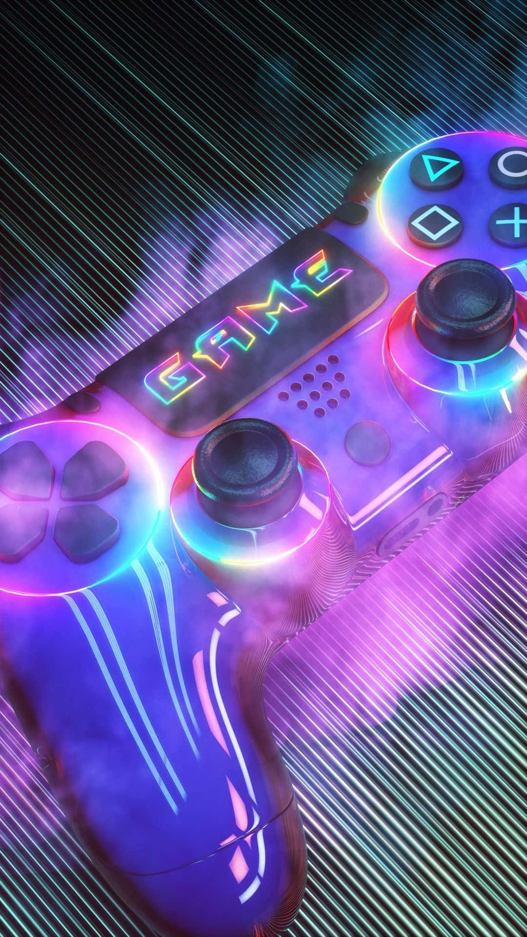 neon colored game controller, glowing lights, streaked digital background, Full HD Phone Wallpaper
