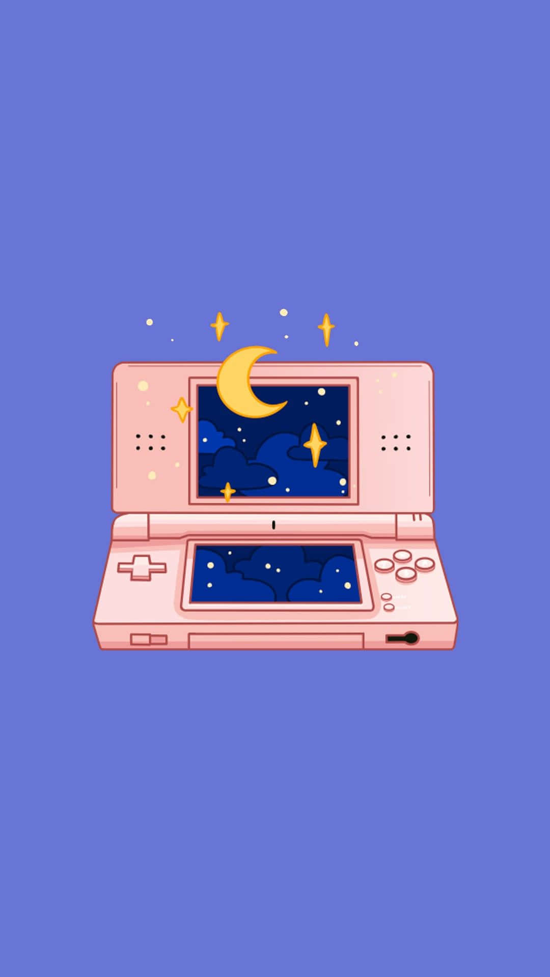 pink handheld game console, starry night sky, crescent moon, Full HD Phone Wallpaper