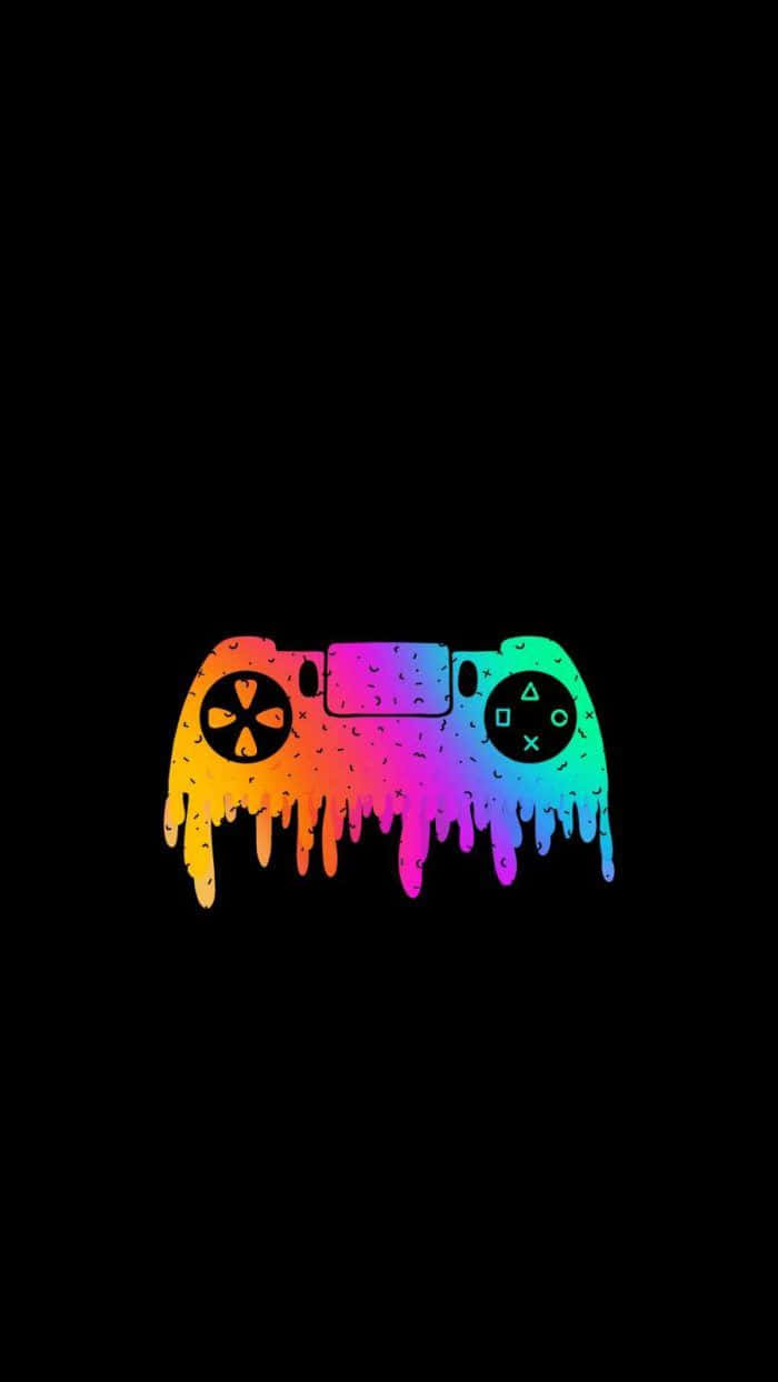 rainbow-colored game controller, stark black background, Aesthetic Gaming, SD Phone Wallpaper