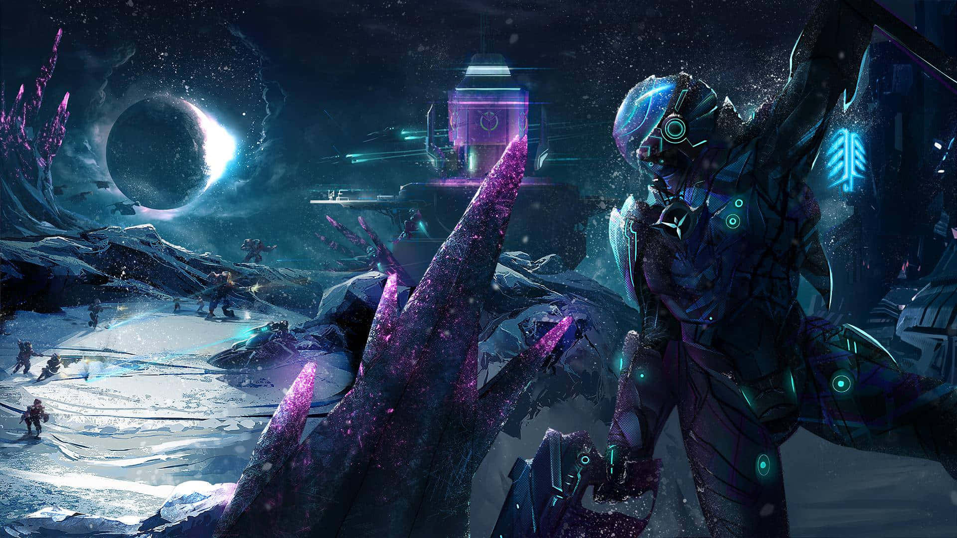 Aesthetic Gaming, futuristic soldier, glowing armor, Full HD Desktop Wallpaper