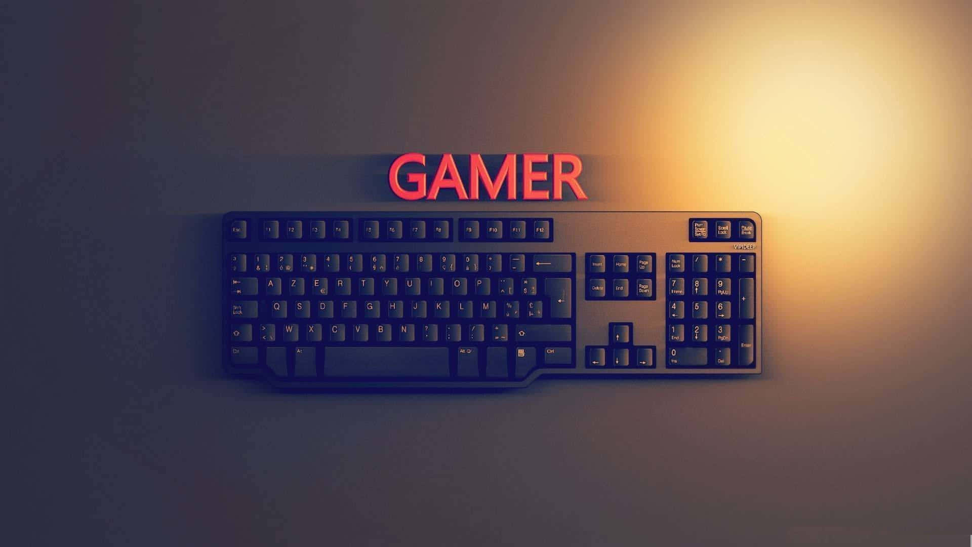 gamer, sleek black gaming keyboard, warm light, Full HD Desktop Wallpaper