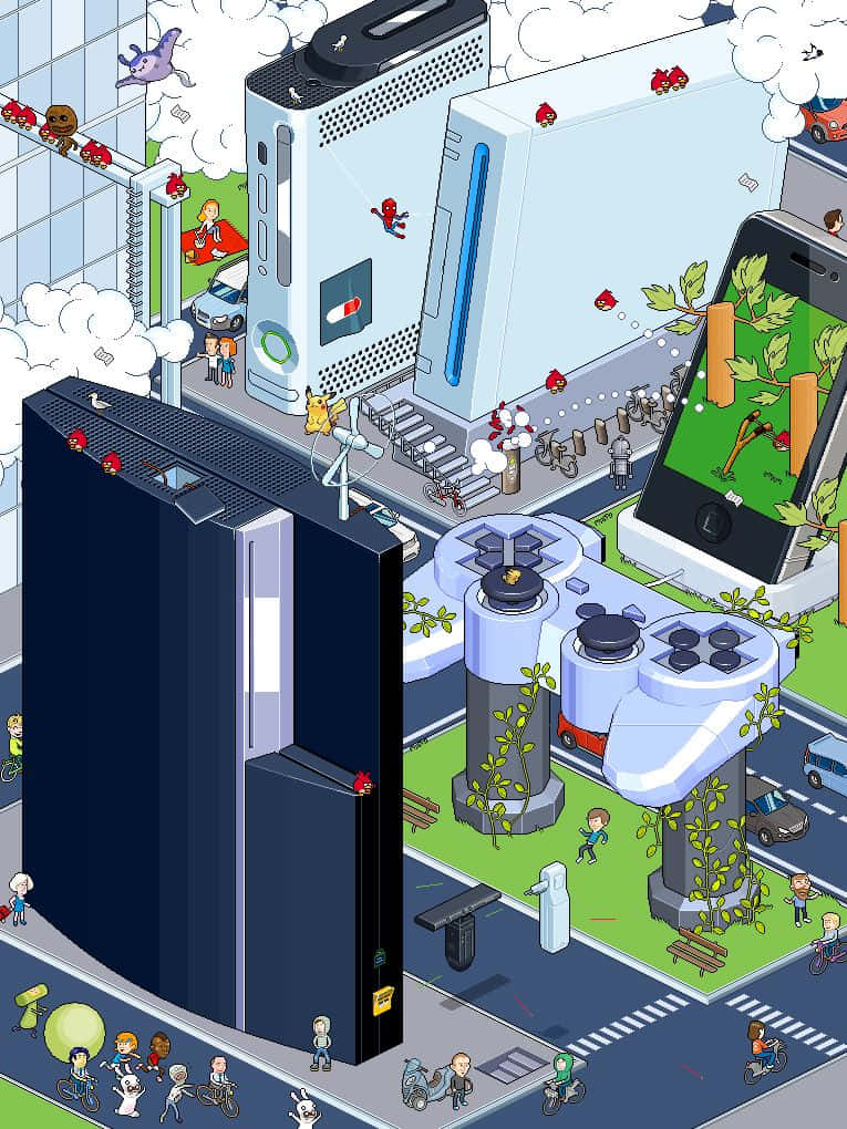 gaming consoles, controllers, pixelated creatures, SD Phone Wallpaper