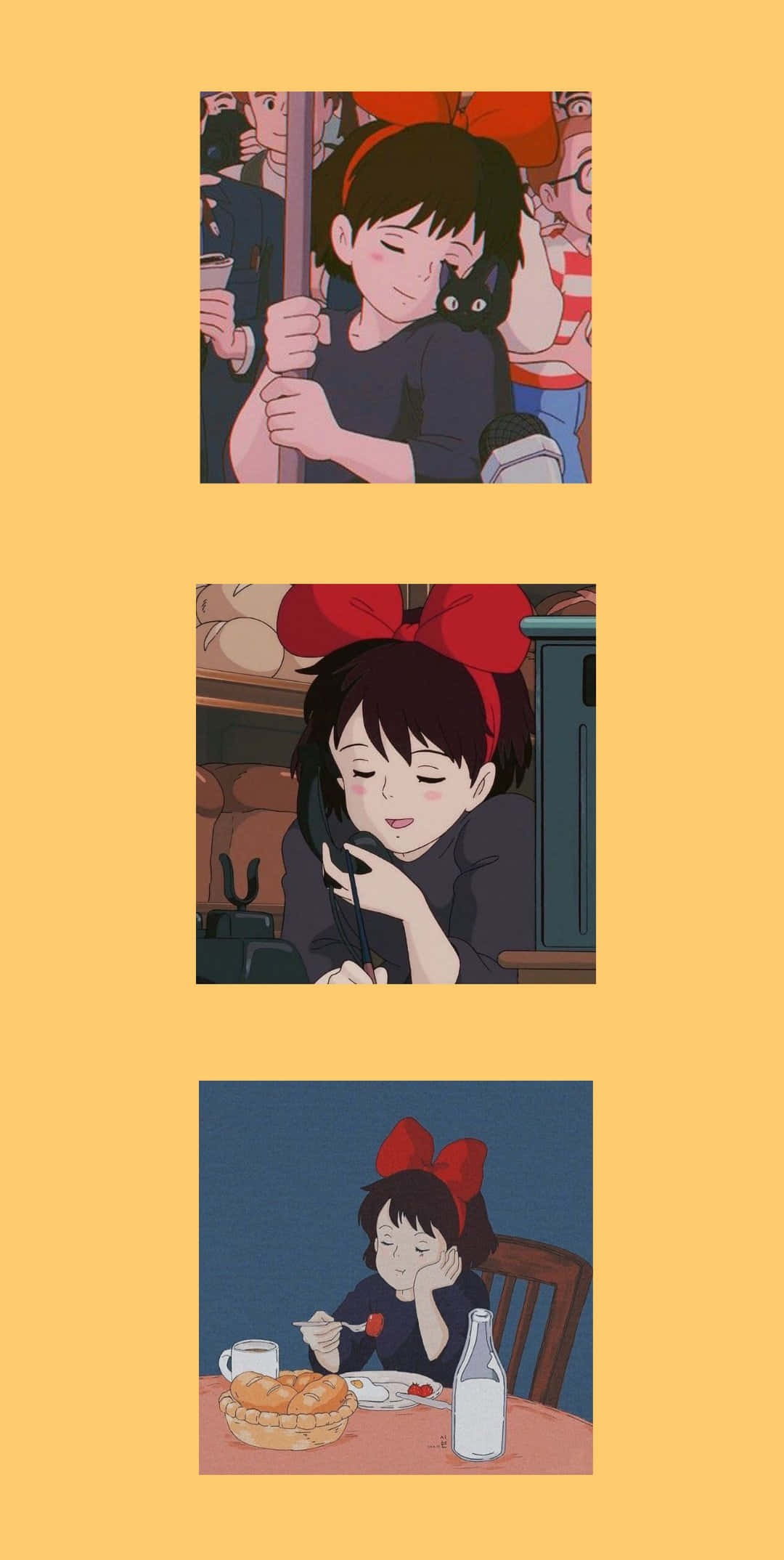 Aesthetic Ghibli, young girl, red bow, Full HD Phone Wallpaper