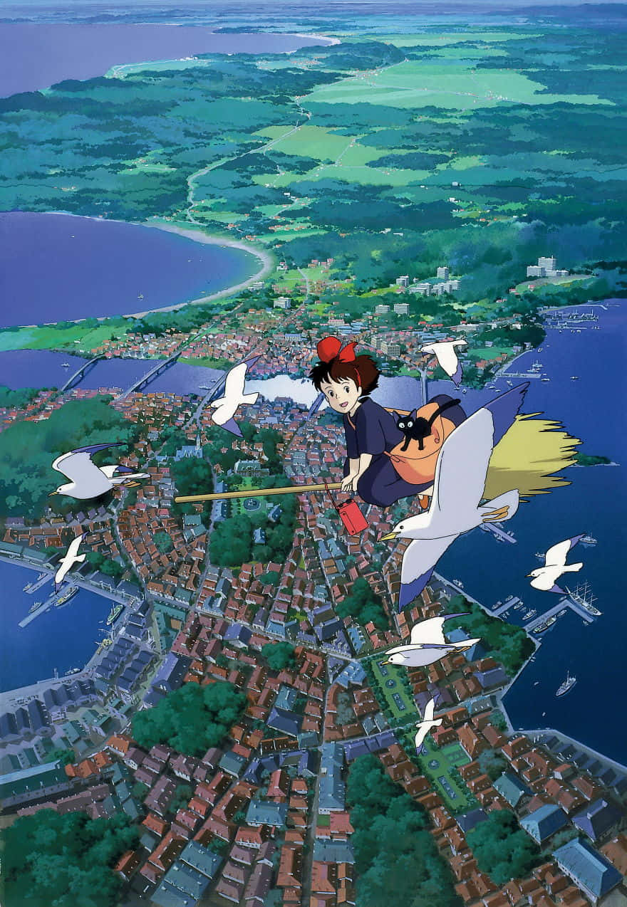 Studio Ghibli, young witch, broomstick, SD Phone Wallpaper
