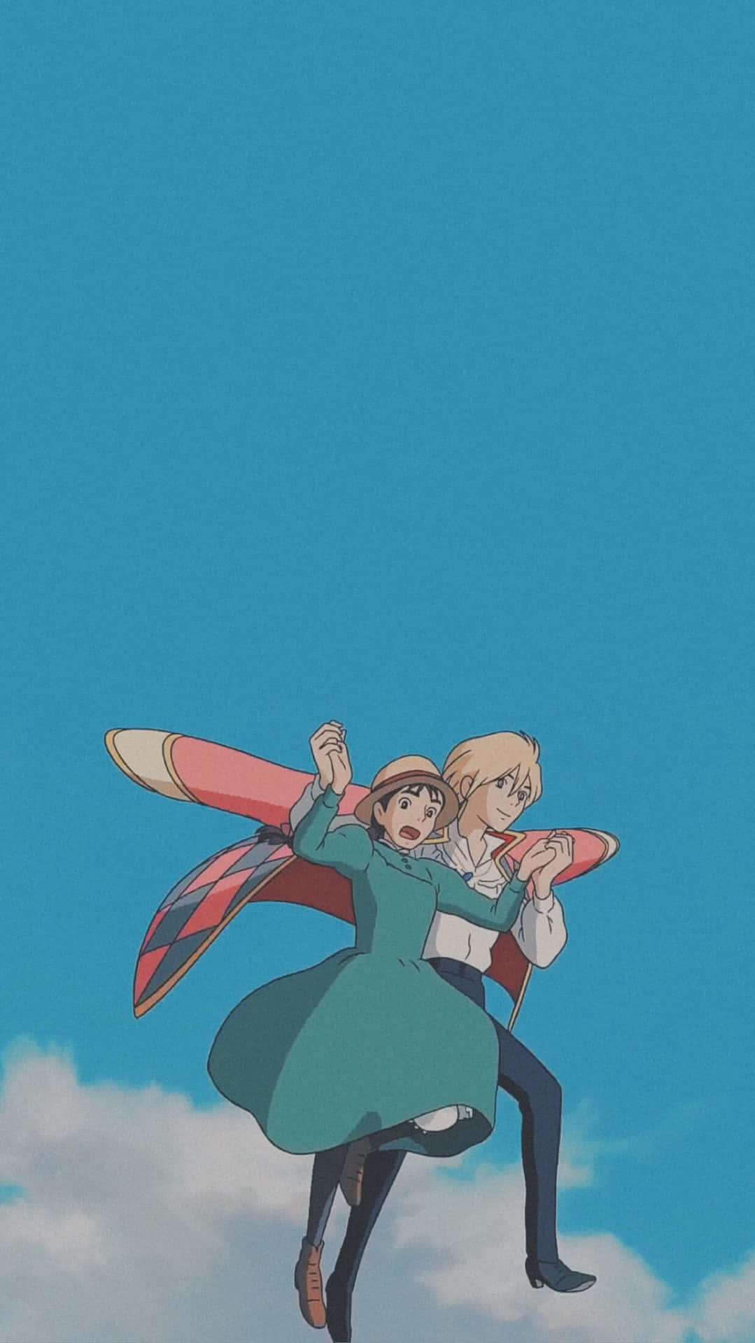 Studio Ghibli, red checkered wings, clear blue sky, Full HD Phone Wallpaper