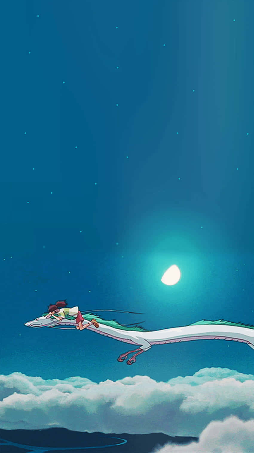 Aesthetic Ghibli, white dragon, starry night sky, HD Phone Wallpaper