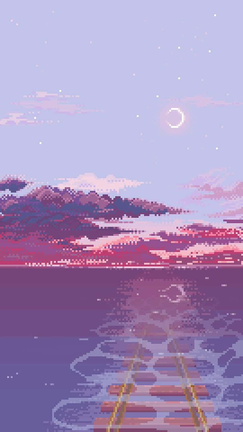 Aesthetic Ghibli, calm water, distant mountains, HD Phone Wallpaper