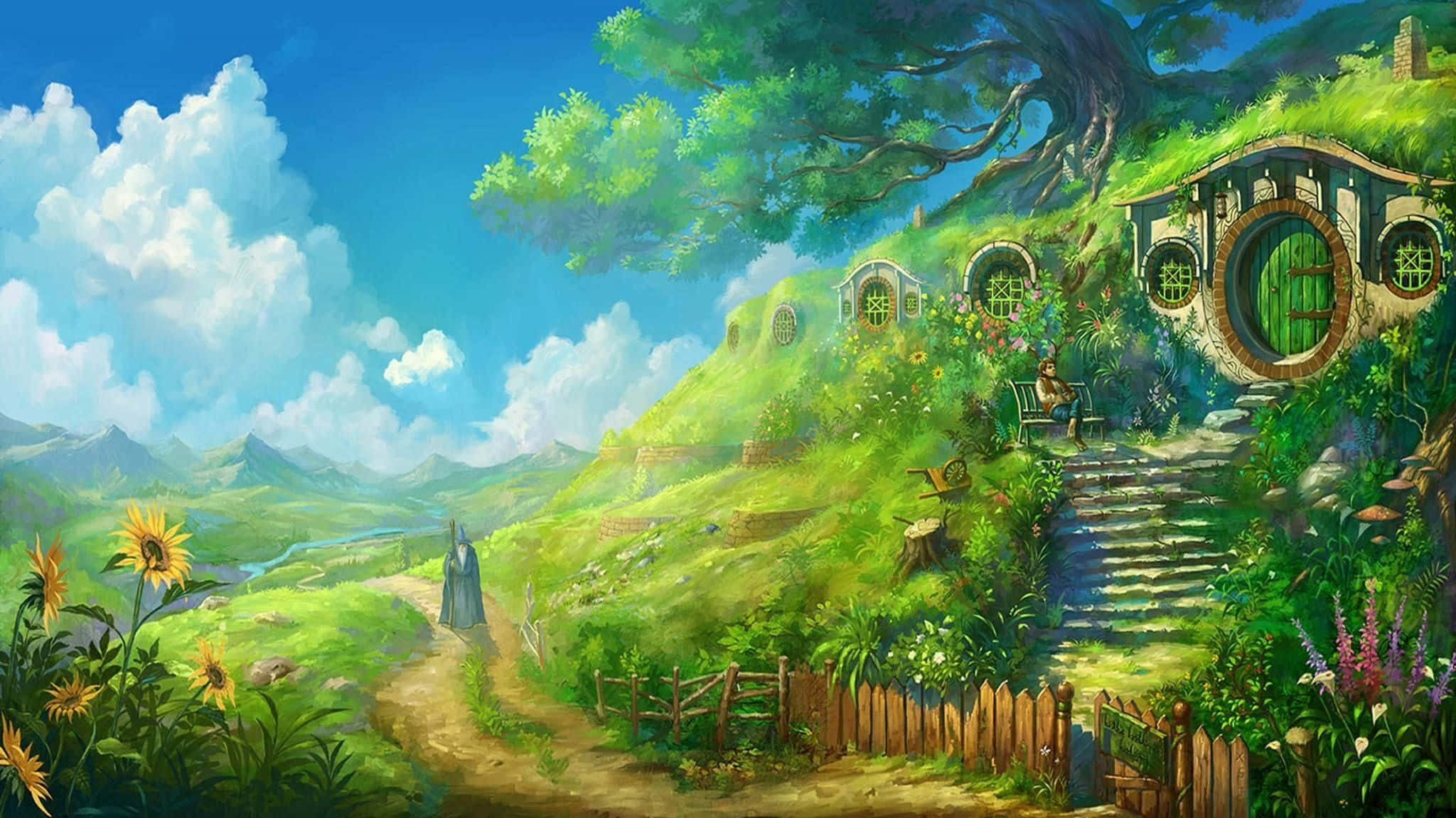 Studio Ghibli, hobbit house, lush green hillside, Full HD Desktop Wallpaper