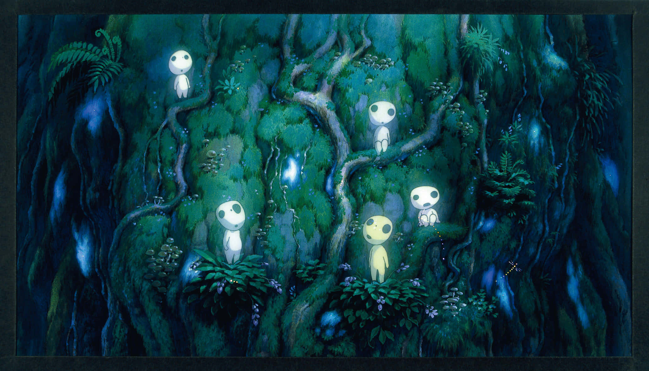 Studio Ghibli, forest spirits, mossy tree branches, Full HD Desktop Wallpaper