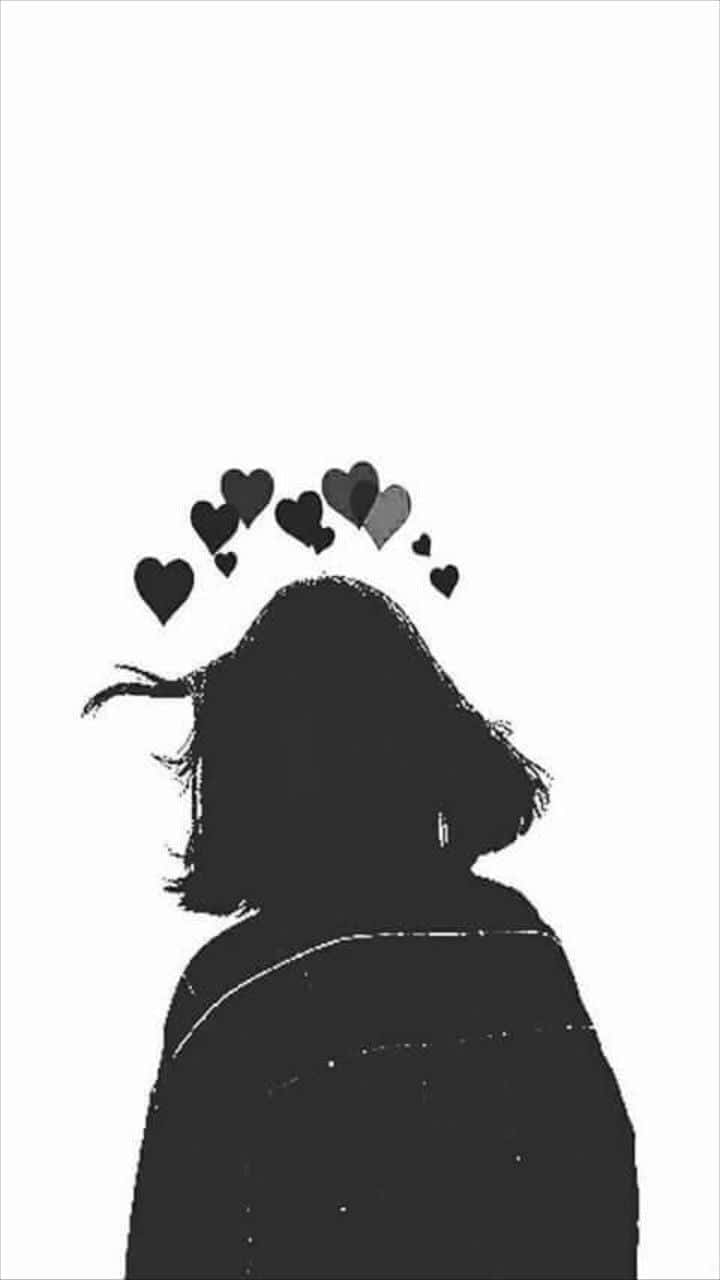 aesthetic girl drawing, silhouette, hearts, HD Phone Wallpaper