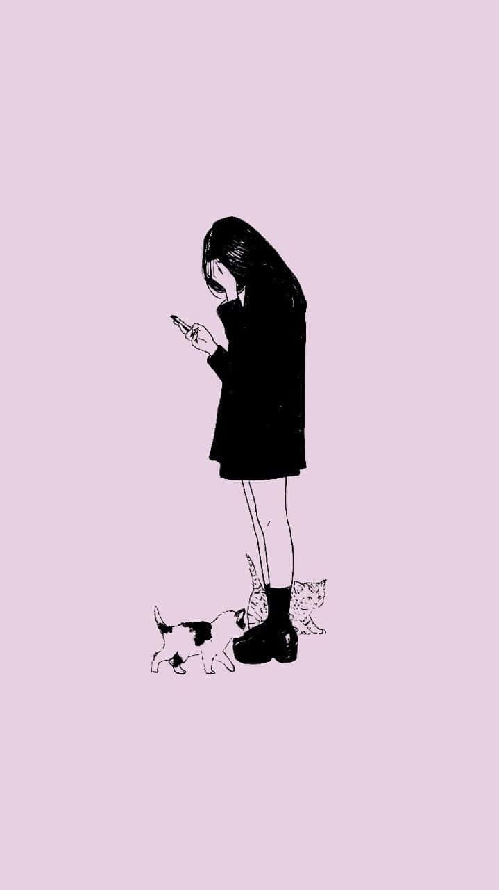 aesthetic girl drawing, minimalist black line drawing, girl in a coat, HD Phone Wallpaper