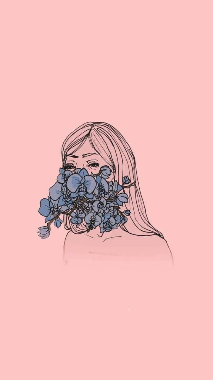 aesthetic girl drawing, minimalist line-art illustration, girl with long hair, HD Phone Wallpaper