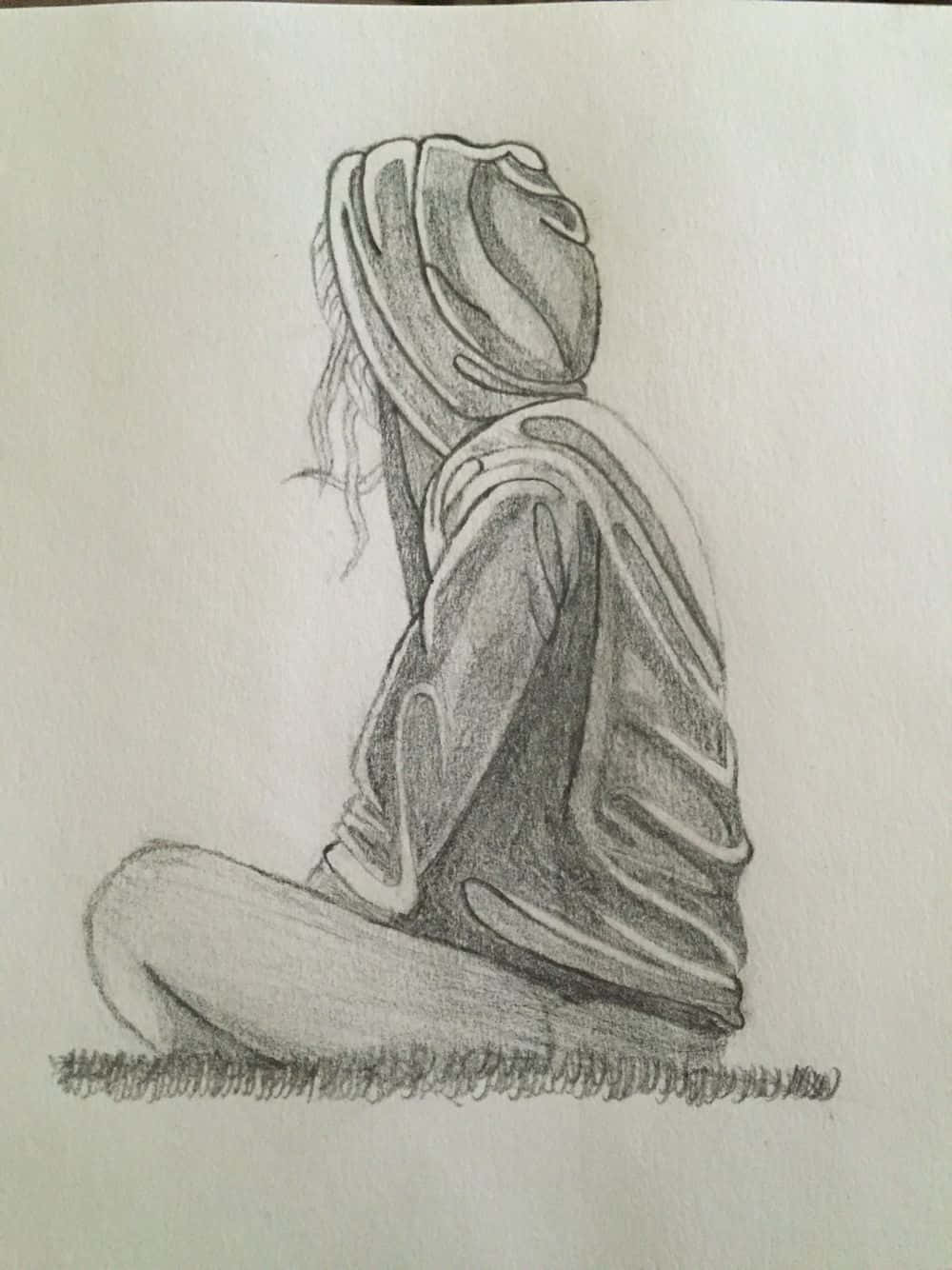 Aesthetic Girl Drawing, hoodie, grass, HD Phone Wallpaper