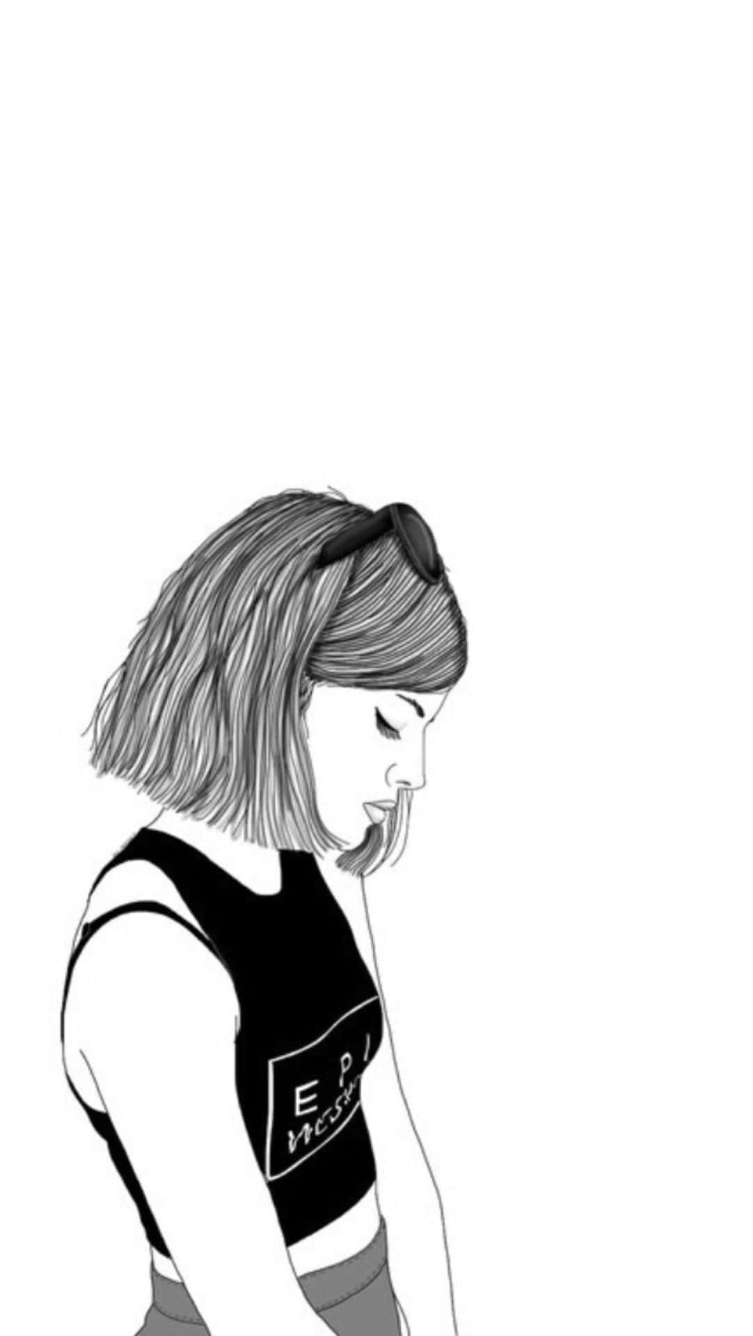 Aesthetic Girl Drawing, young woman, short hair, Full HD Phone Wallpaper