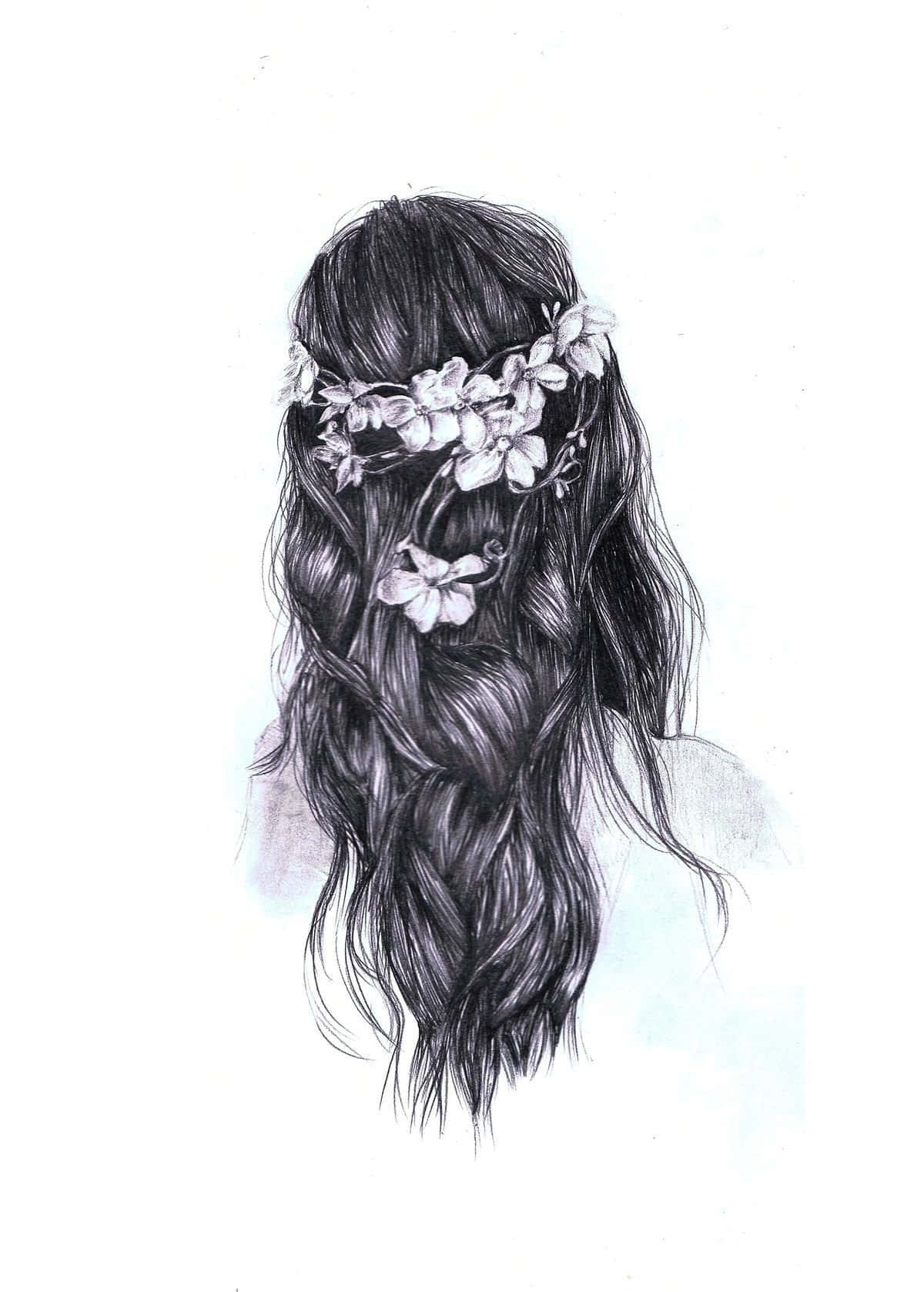 aesthetic girl drawing, long dark hair, delicate floral crown, HD Phone Wallpaper