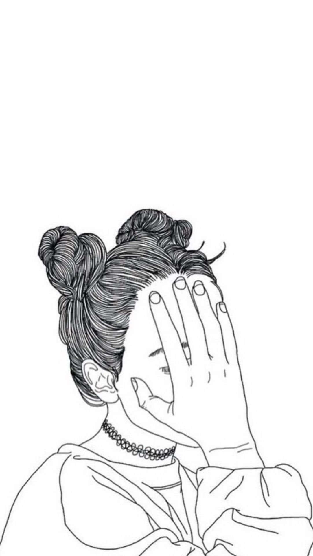 aesthetic girl drawing, minimalist line drawing, twin buns, Full HD Phone Wallpaper
