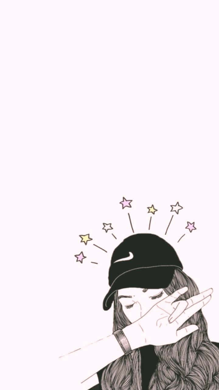mysterious artist girl, black cap, colorful stars, HD Phone Wallpaper