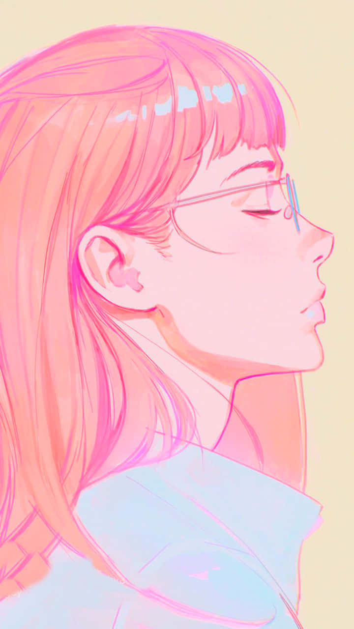 aesthetic girl drawing, pink hair, glasses, HD Phone Wallpaper