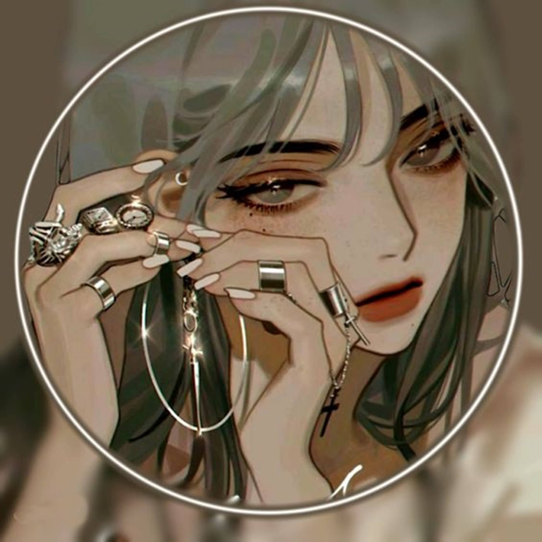 silver hair, multiple rings, glowing chain necklace, HD Desktop Wallpaper