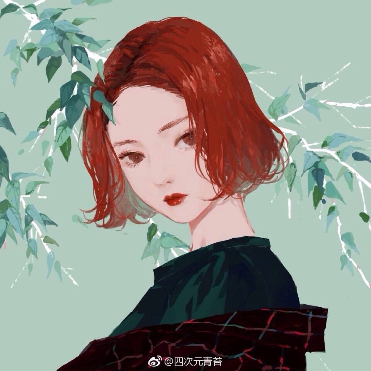aesthetic girl, anime-style girl, fiery red hair, SD Desktop Wallpaper