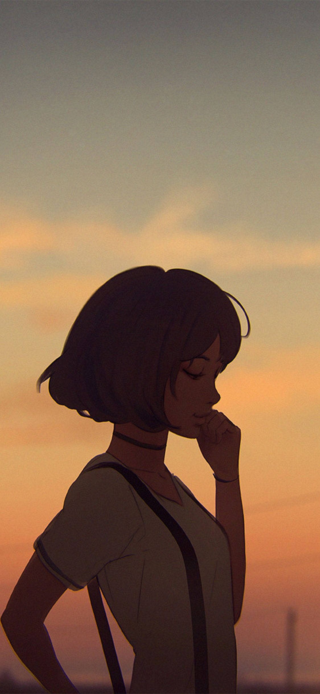 Aesthetic Girl During Sunset PFP, silhouette, warm sunset sky, Full HD Phone Wallpaper