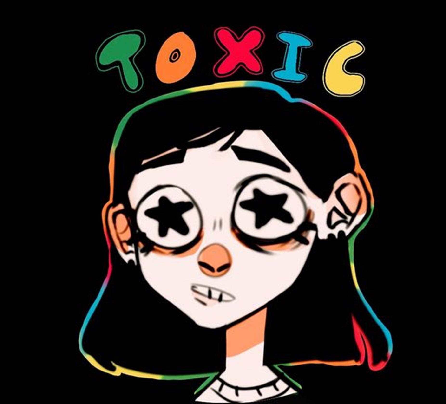 star-shaped eyes, rainbow outline, toxic, HD Desktop Wallpaper