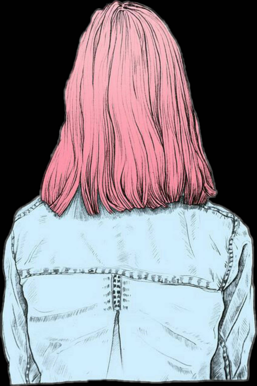 pink bob hair, light blue denim jacket, black background, HD Phone Wallpaper