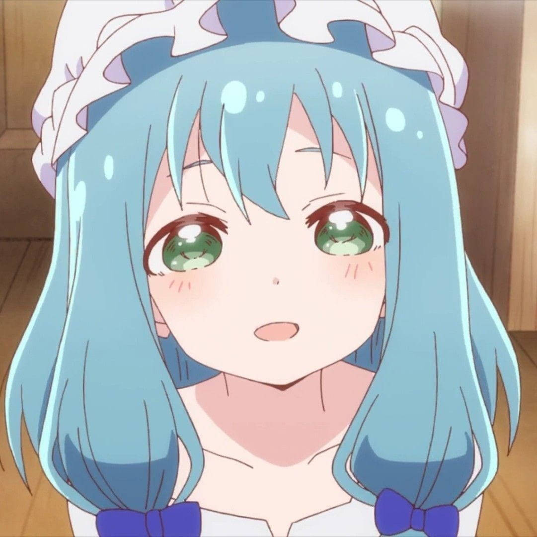 anime girl, blue hair, green eyes, SD Desktop Wallpaper