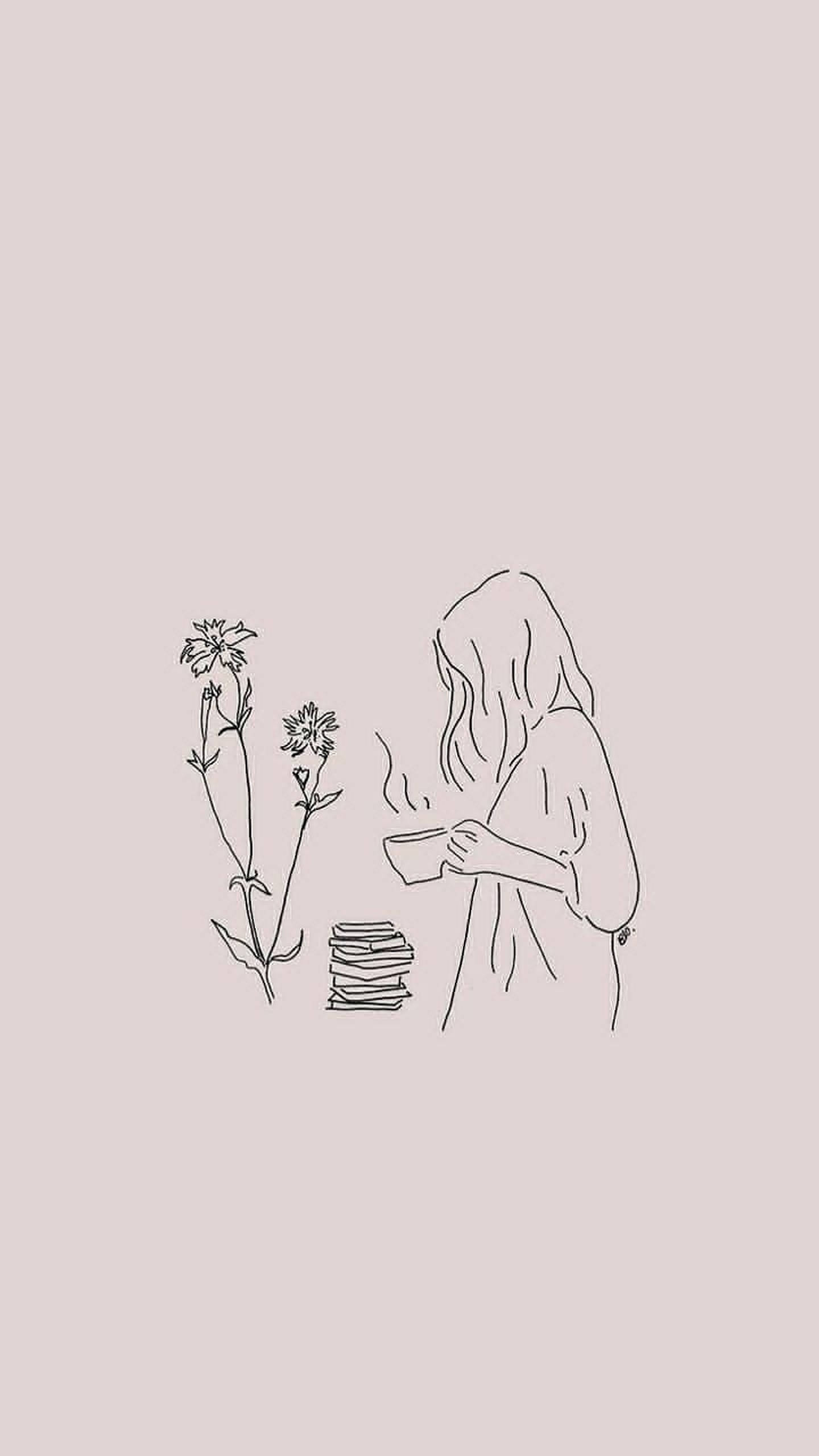 aesthetic girl, outline art, minimalist line drawing, 2K Phone Wallpaper