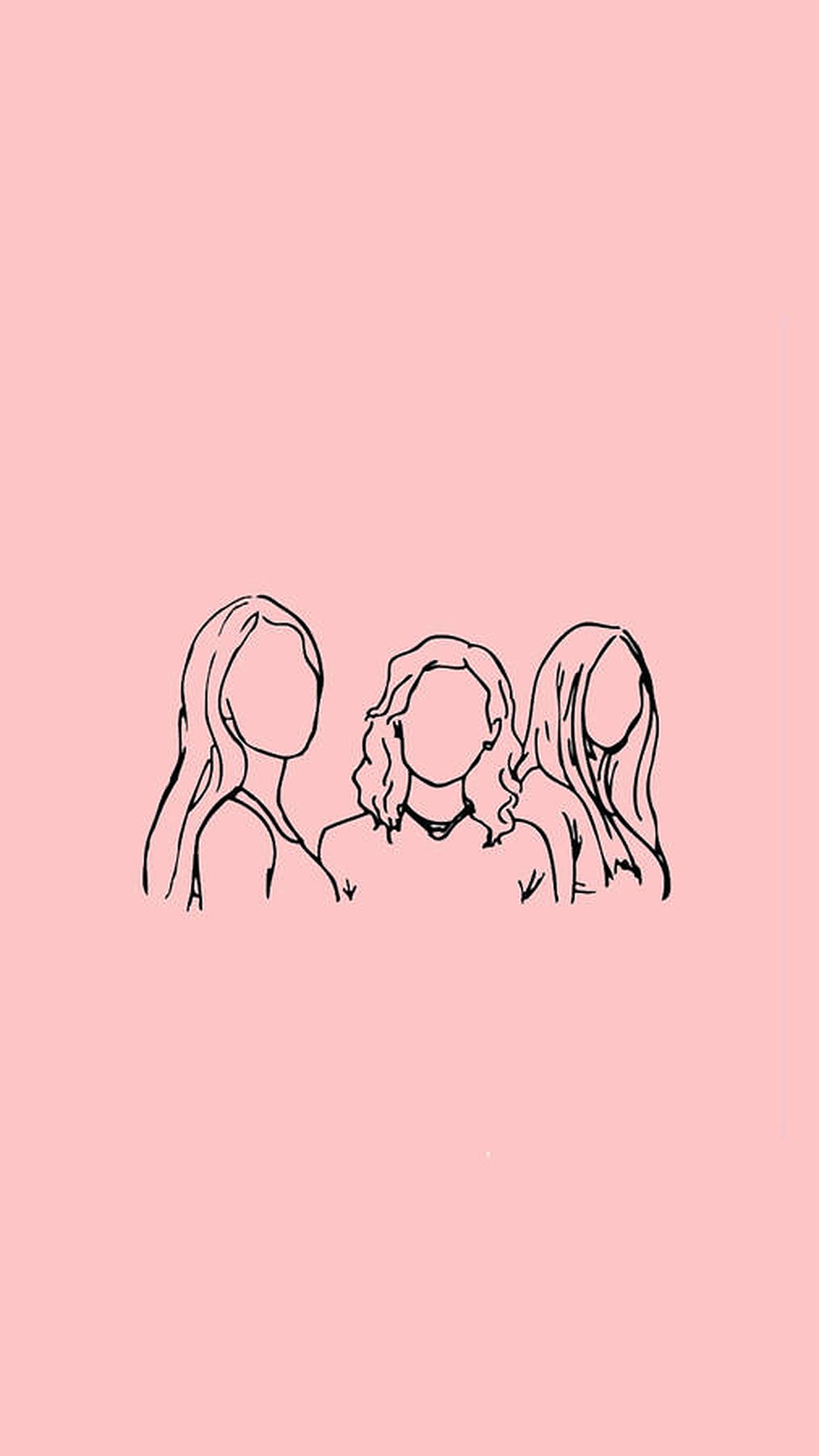 three aesthetic girls, minimalist line-art figures, long hair, Full HD Phone Wallpaper