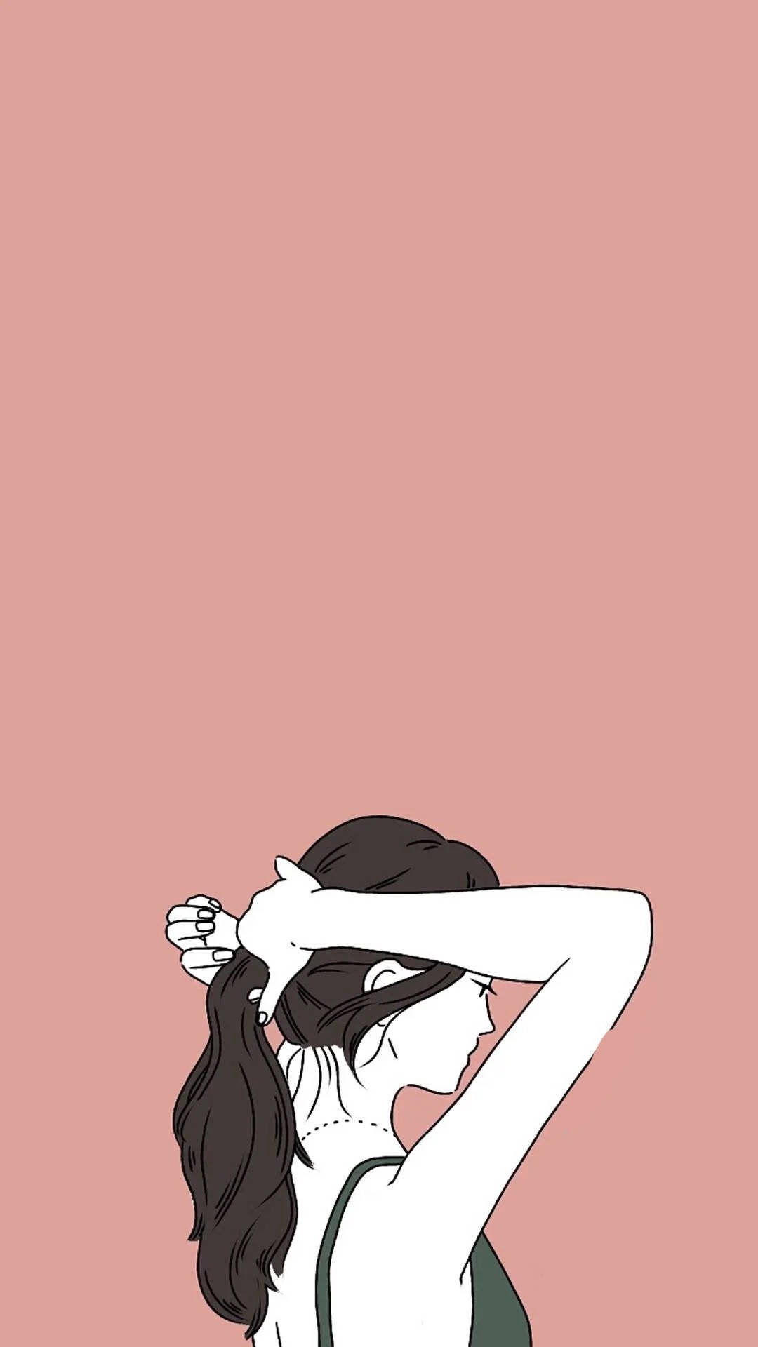 aesthetic girl, dark hair, ponytail, Full HD Phone Wallpaper