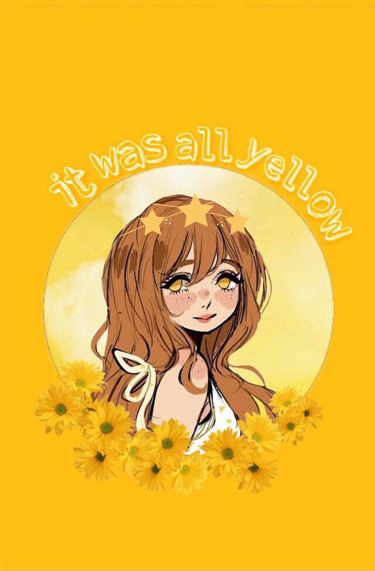 yellow aesthetic girl, anime girl, brown hair, Full HD Phone Wallpaper